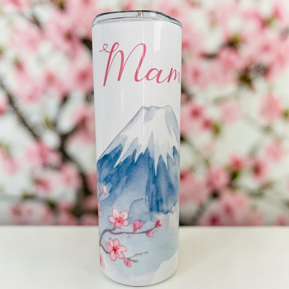 Floral Mountain Tumbler - White and Blue